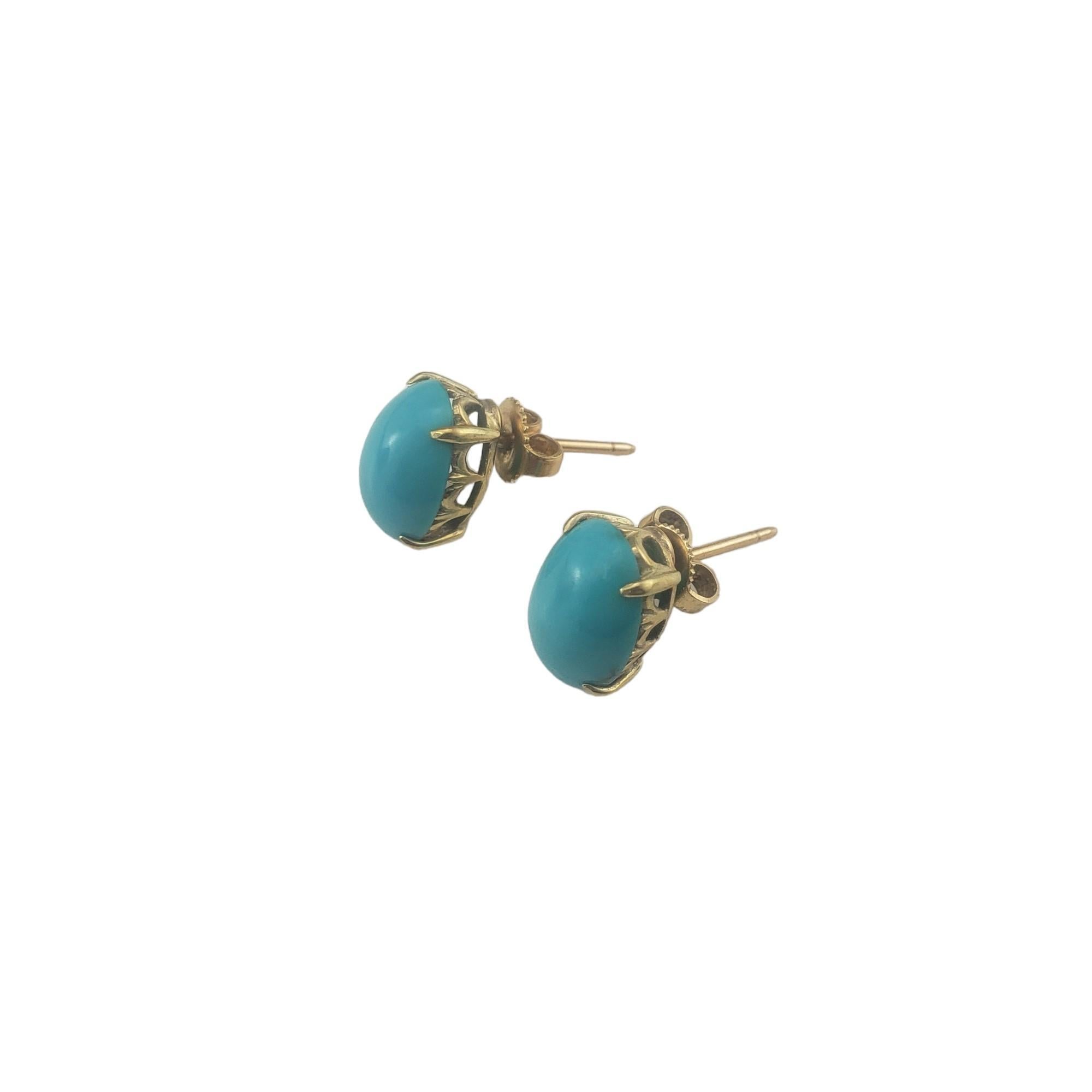 Cabochon 14 Karat Yellow Gold Turquoise Earrings #16750 For Sale