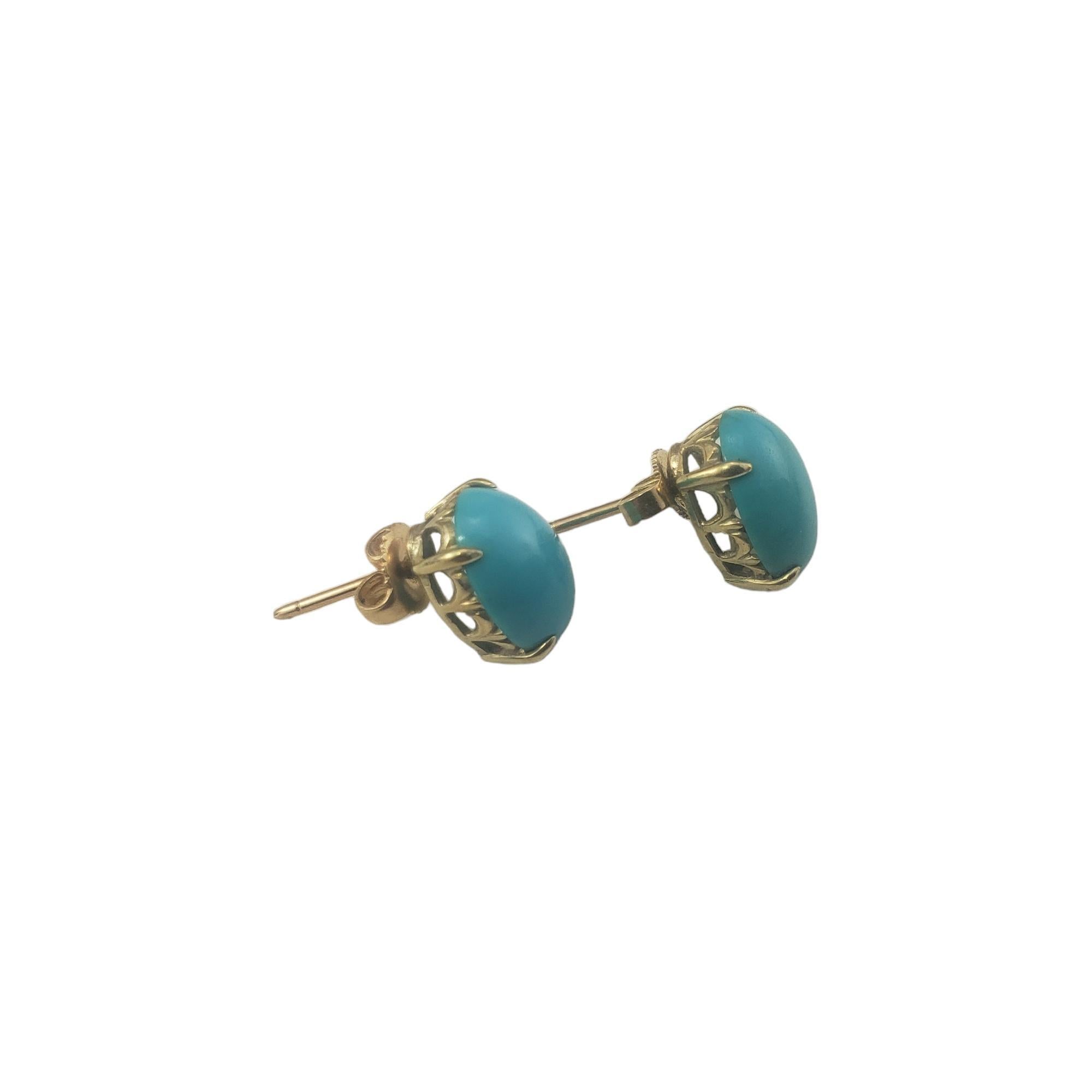 14 Karat Yellow Gold Turquoise Earrings #16750 In Good Condition For Sale In Washington Depot, CT