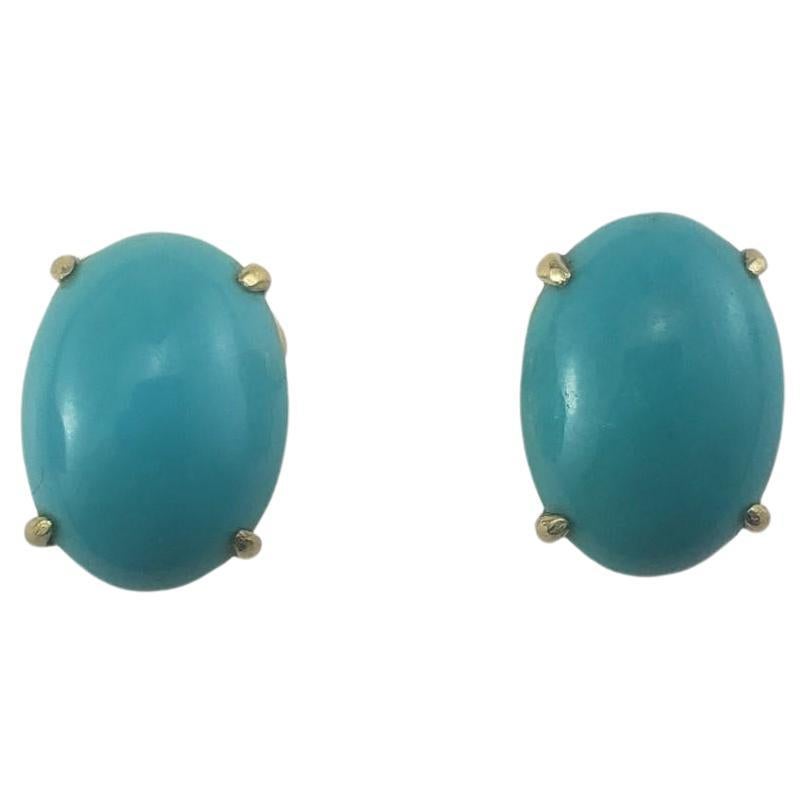 14 Karat Yellow Gold Turquoise Earrings #16750 For Sale