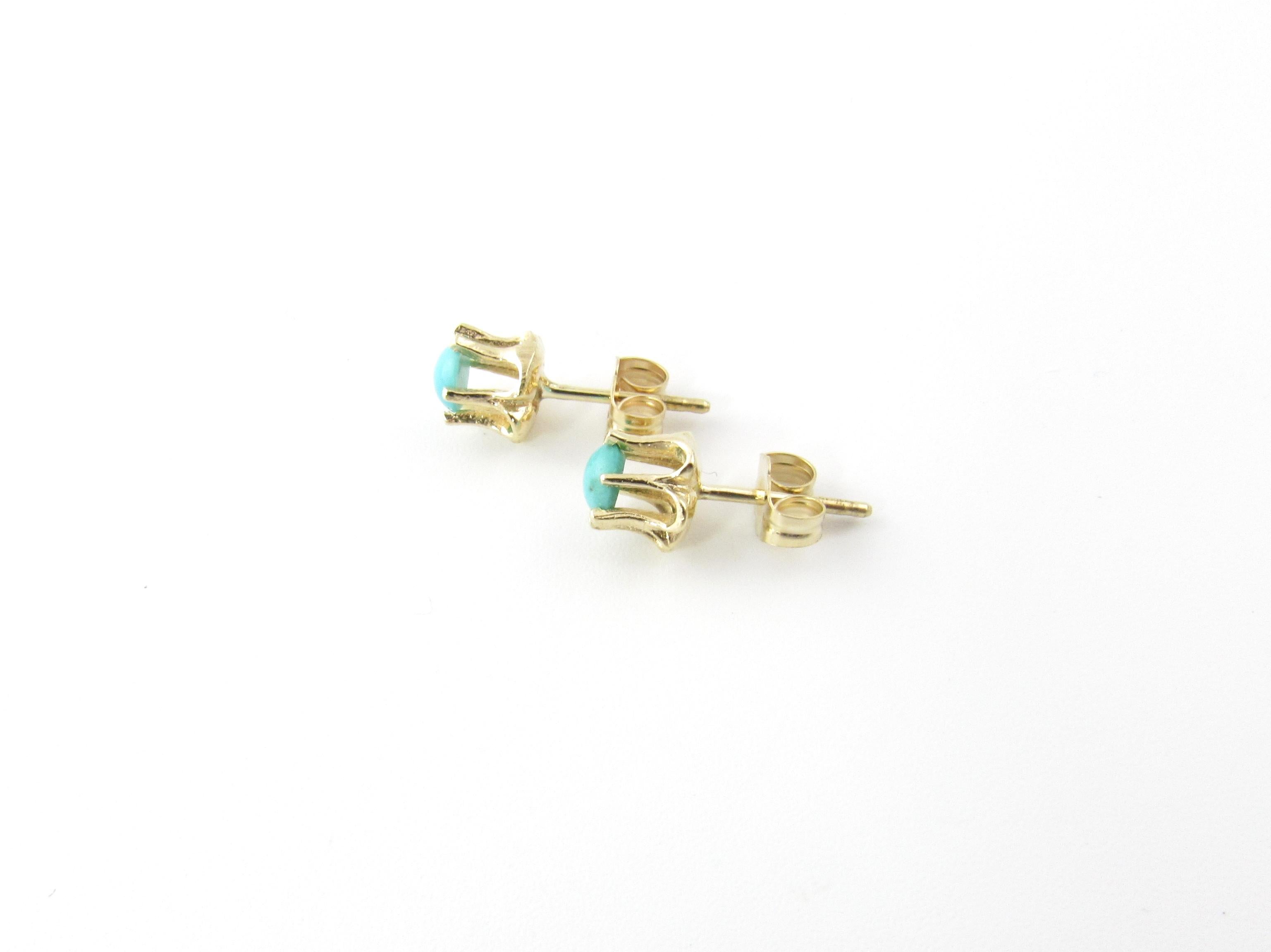 14 Karat Yellow Gold Turquoise Earrings In Good Condition In Washington Depot, CT