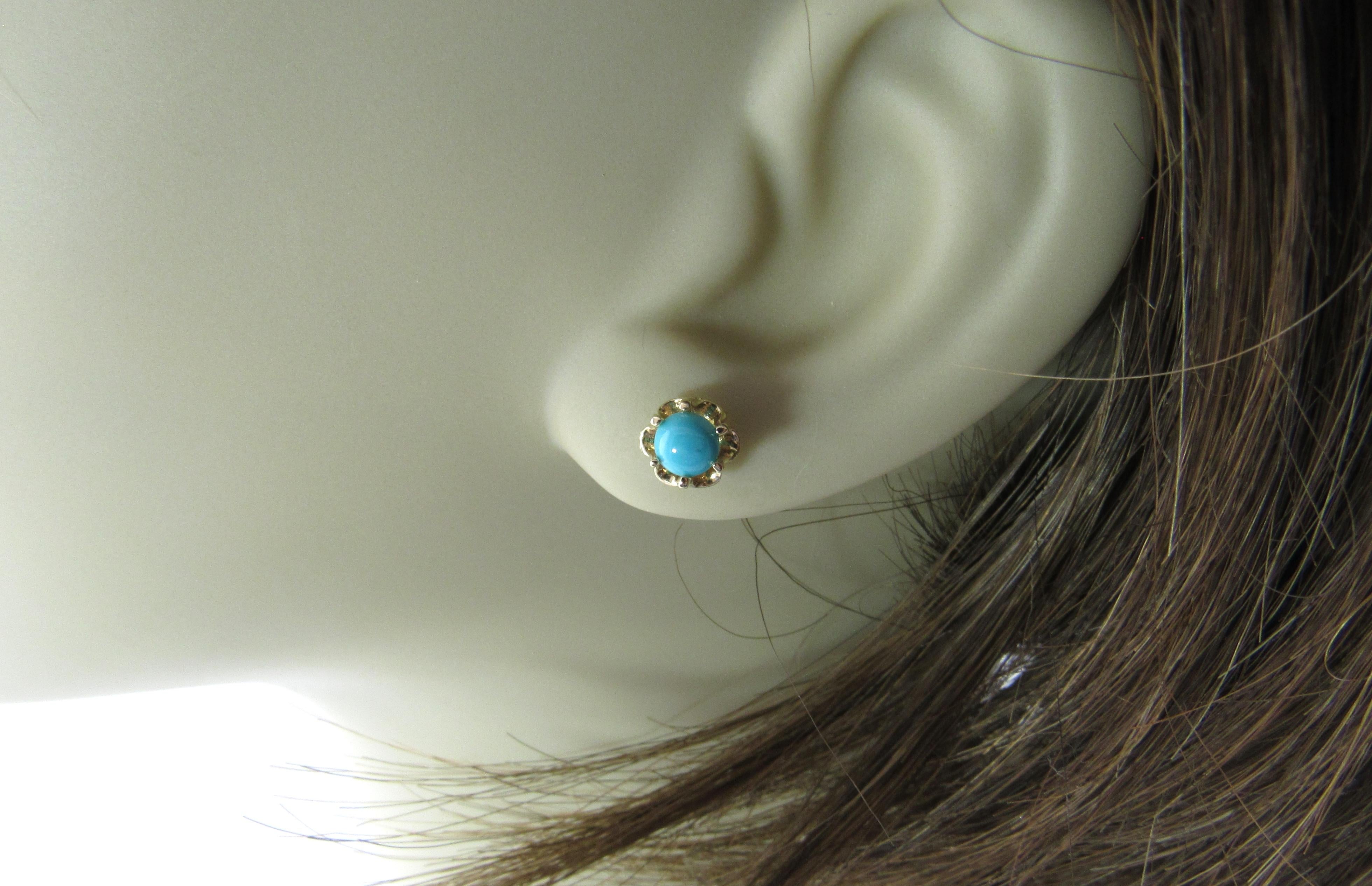 14 Karat Yellow Gold Turquoise Earrings 1