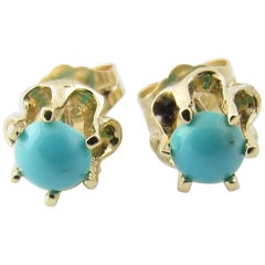 14 Karat Yellow Gold Turquoise Earrings