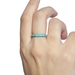 14 Karat Yellow Gold Turquoise Enamel Diamond Gold Band Ring