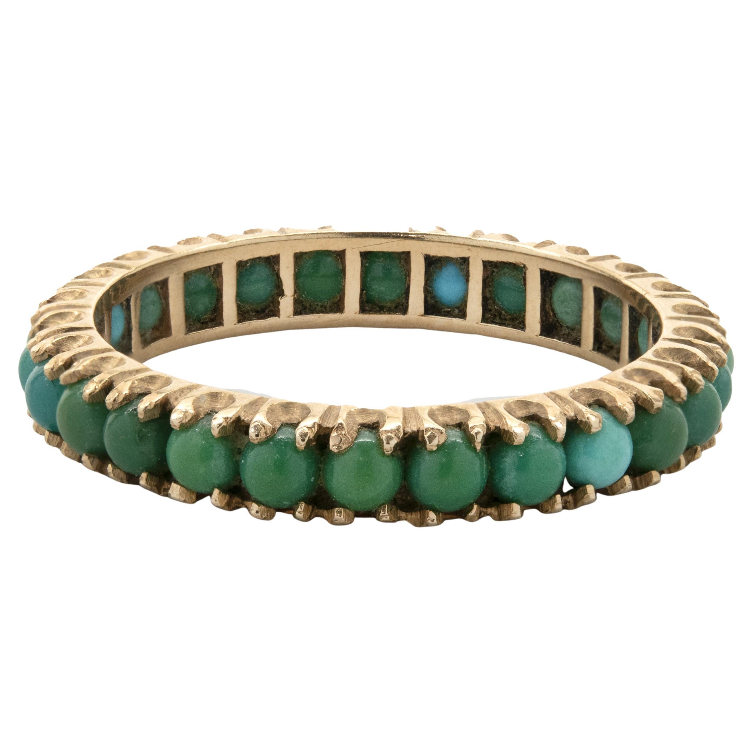 14 Karat Yellow Gold Turquoise Eternity Band For Sale