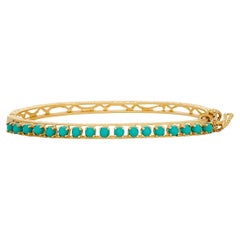14 Karat Yellow Gold Turquoise Filigree Bangle Bracelet