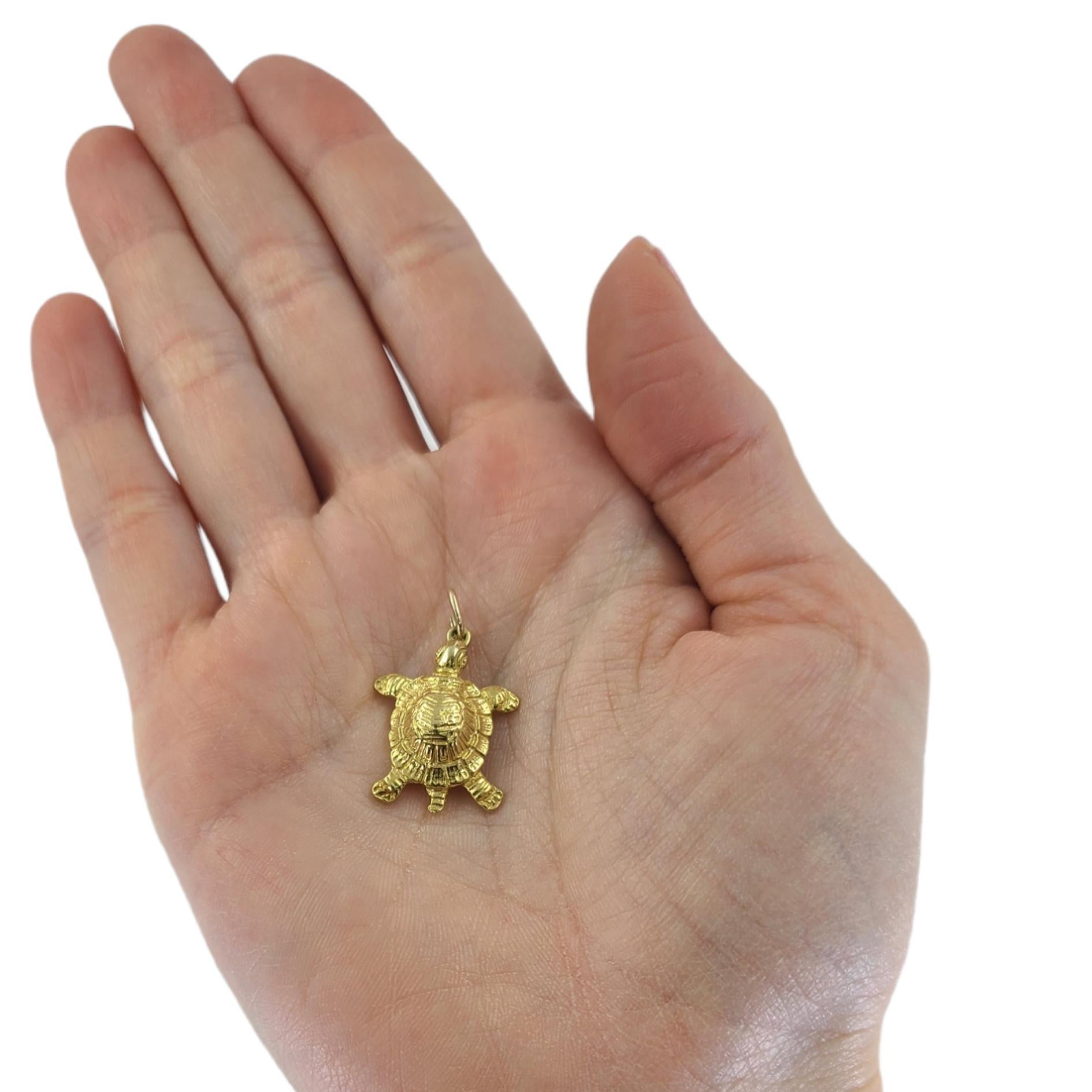 14 Karat Yellow Gold Turtle Charm Pendant With Textured Shell Measuring 1 Inch Long With Bale. Finished Weight Is 3.5 Grams. Bale Currently Cut Open; Will Solder Closed Upon Request.