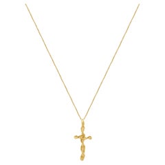 14 Karat Yellow Gold Twist Cross Necklace