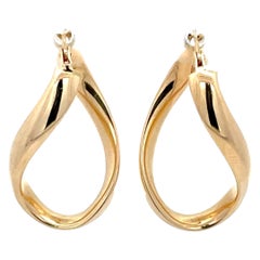 14 Karat Yellow Gold Twist Drop Hoop Earrings 2.4 Grams