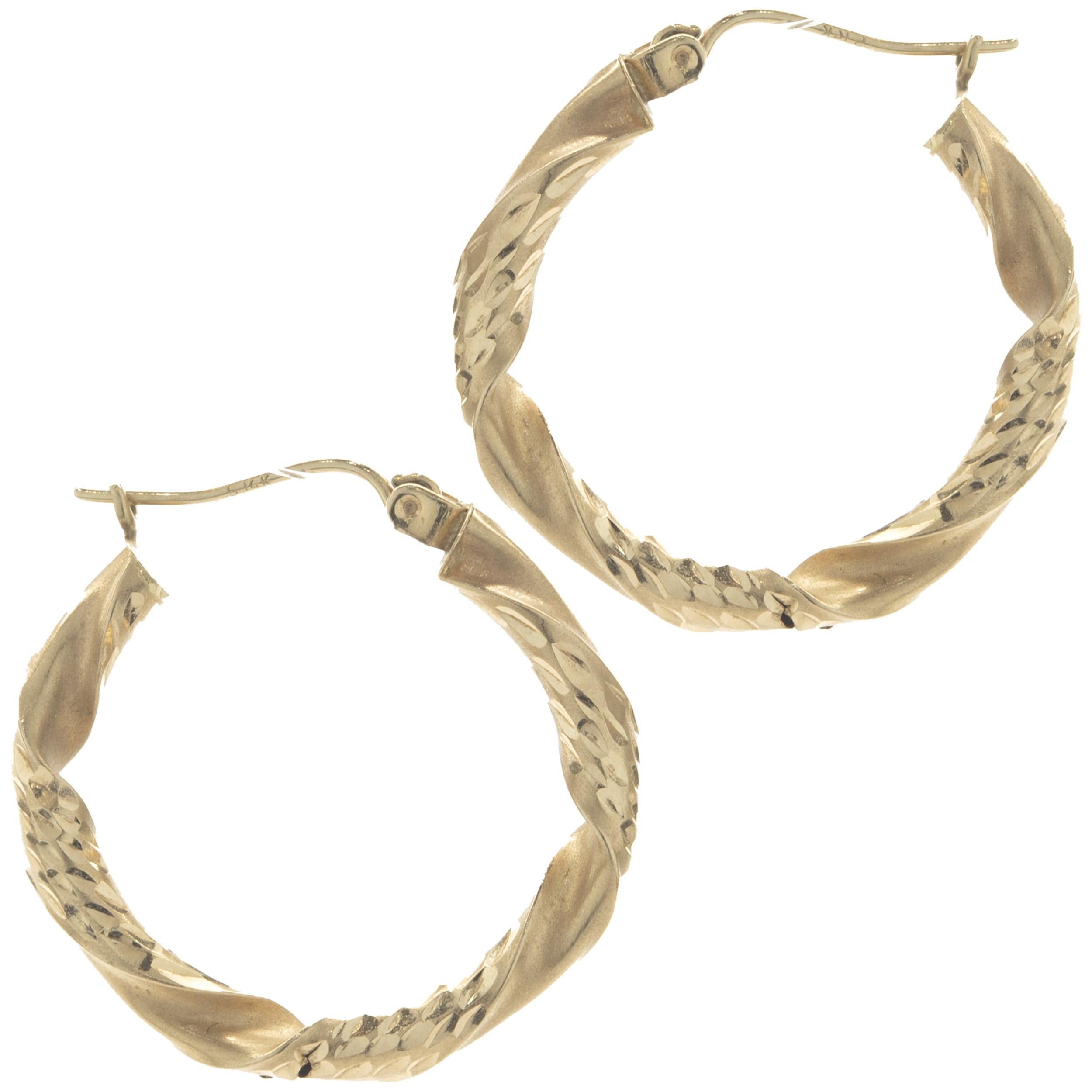 Women's 14 Karat Yellow Gold Twist Hoop Earrings For Sale