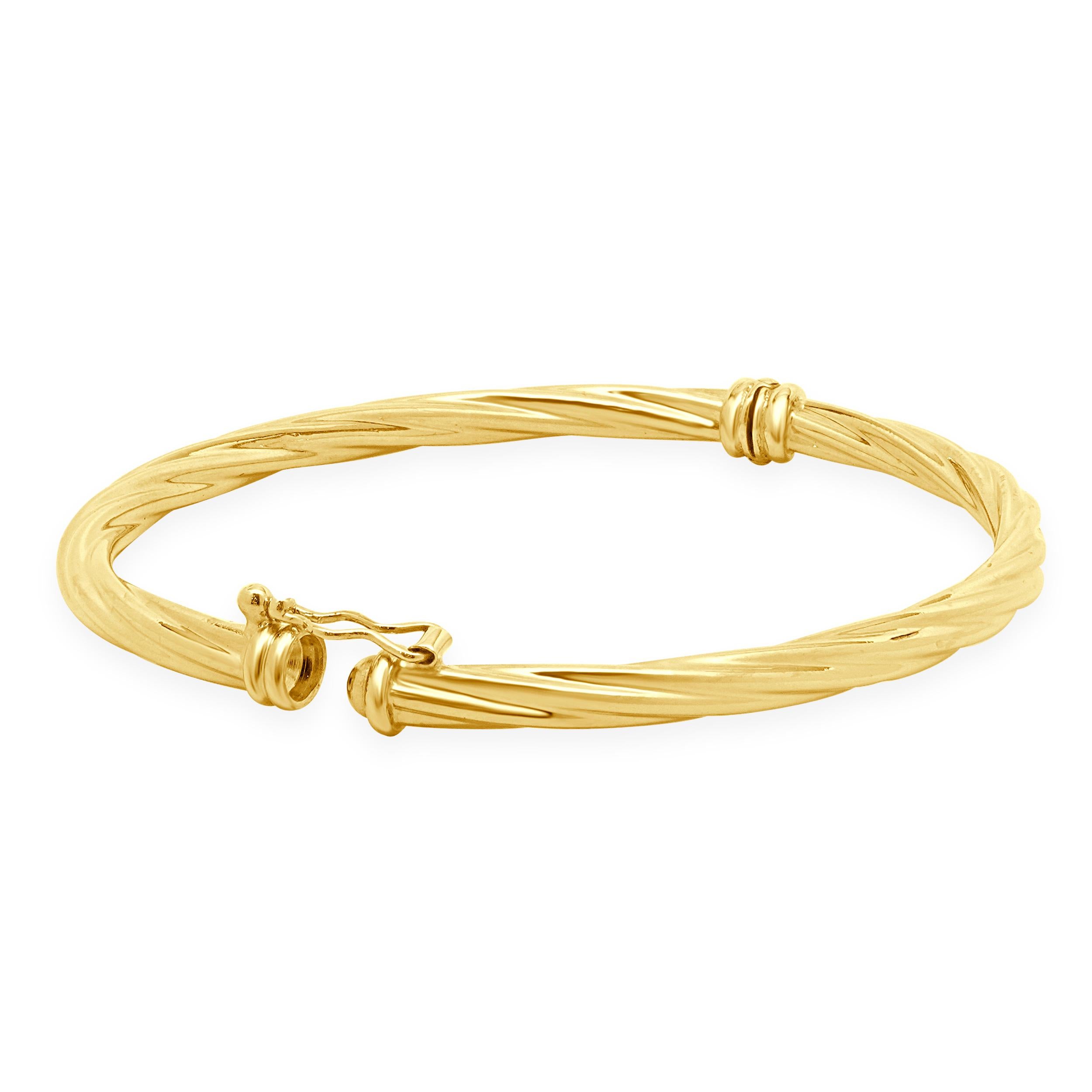 Women's or Men's 14 Karat Yellow Gold Twisted Banglek Bracelet For Sale