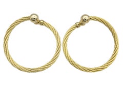 14 Karat Yellow Gold Twisted Cable Design Front Facing Hoop Pierced Earrings