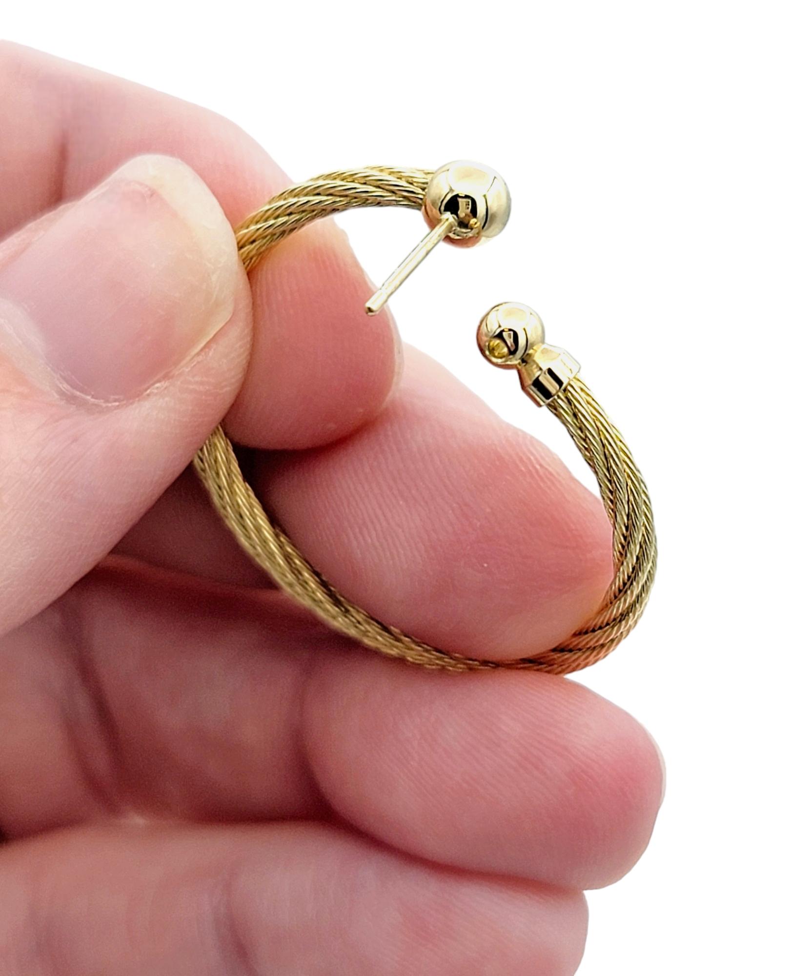 14 Karat Yellow Gold Twisted Cable Design Front Facing Hoop Pierced Earrings For Sale 1
