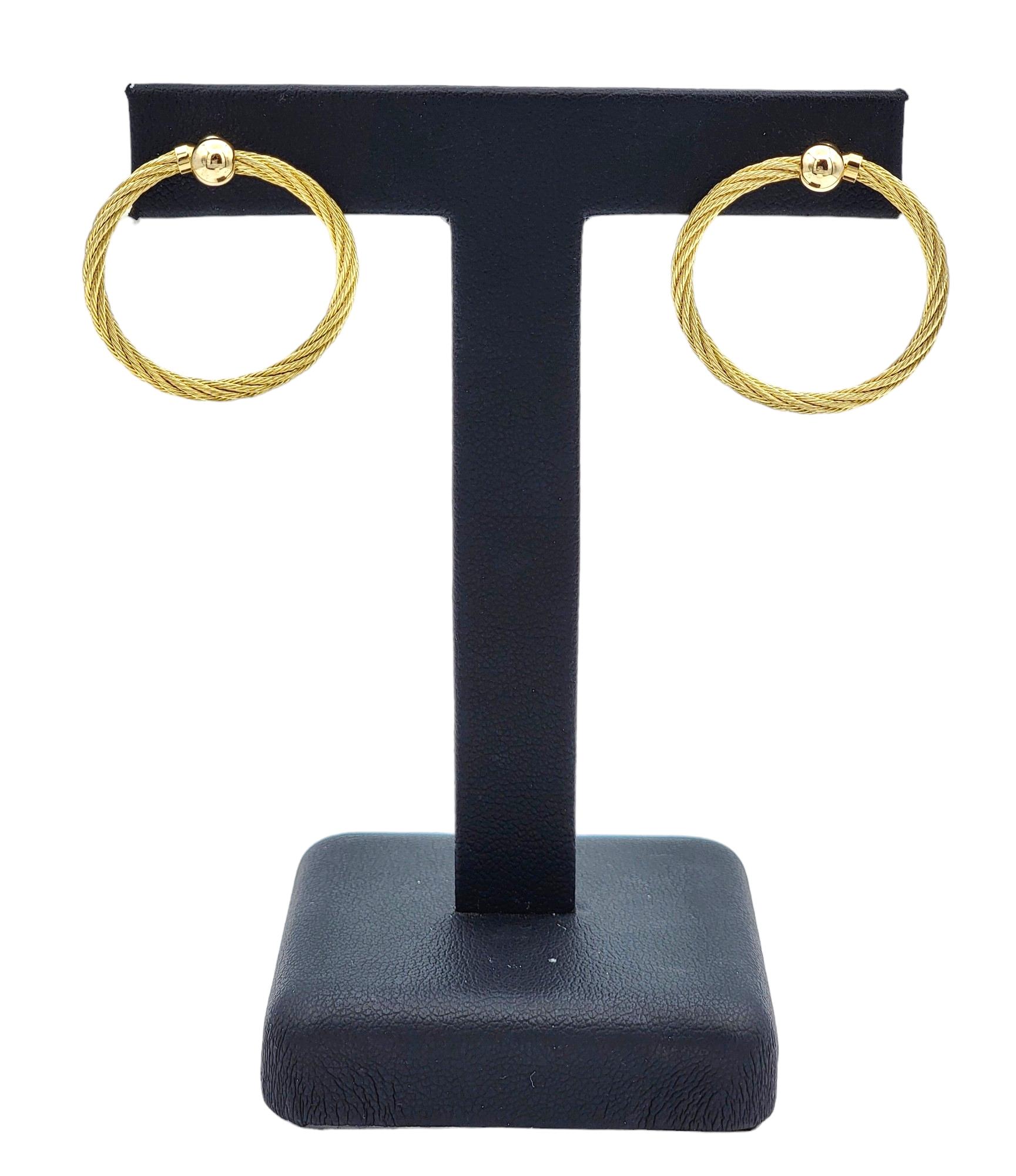 14 Karat Yellow Gold Twisted Cable Design Front Facing Hoop Pierced Earrings For Sale 2