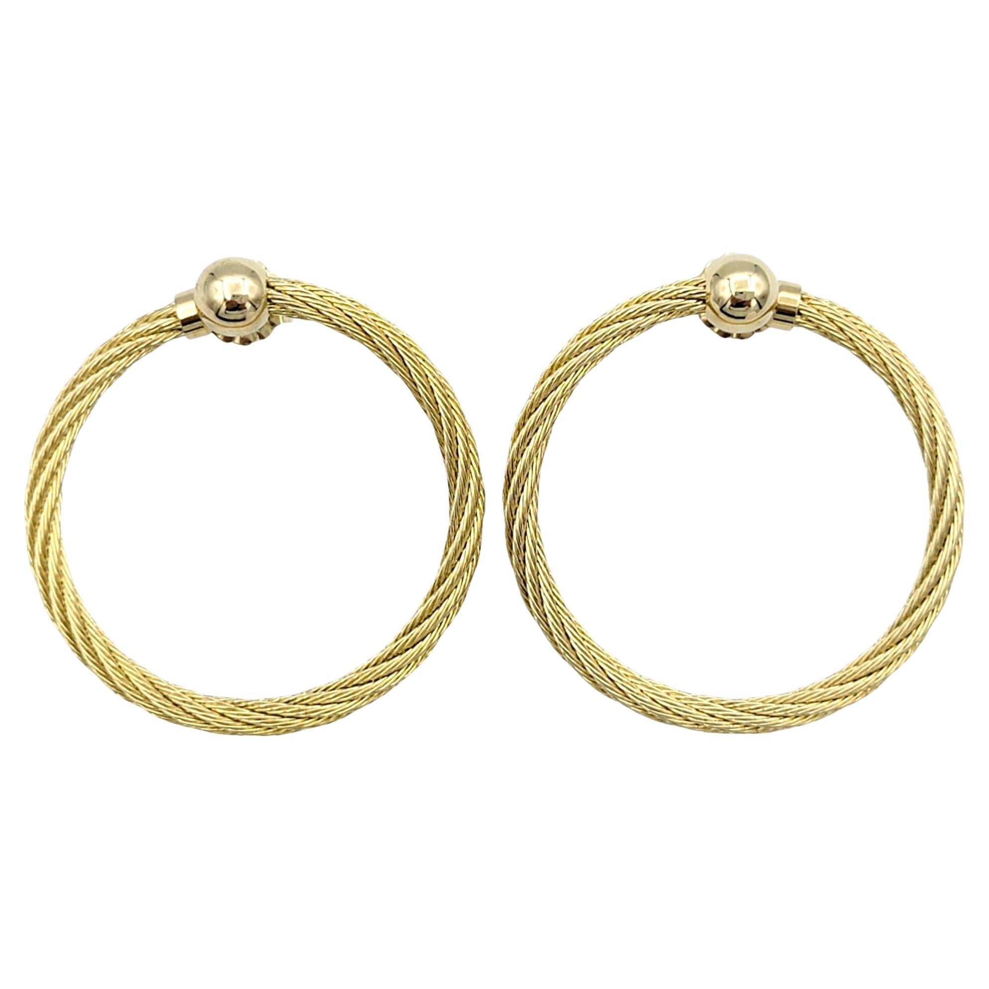 14 Karat Yellow Gold Twisted Cable Design Front Facing Hoop Pierced Earrings