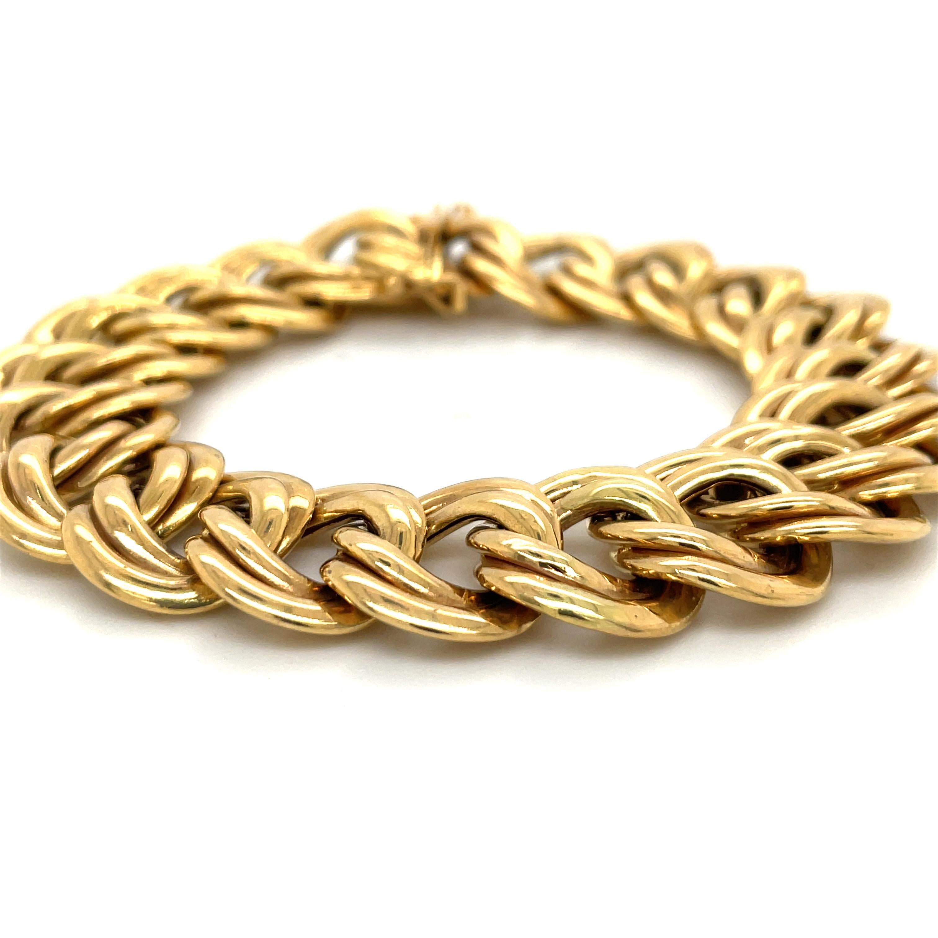 14 Karat Yellow Gold Twisted Cuban Link Bracelet 27.5 Grams Made in