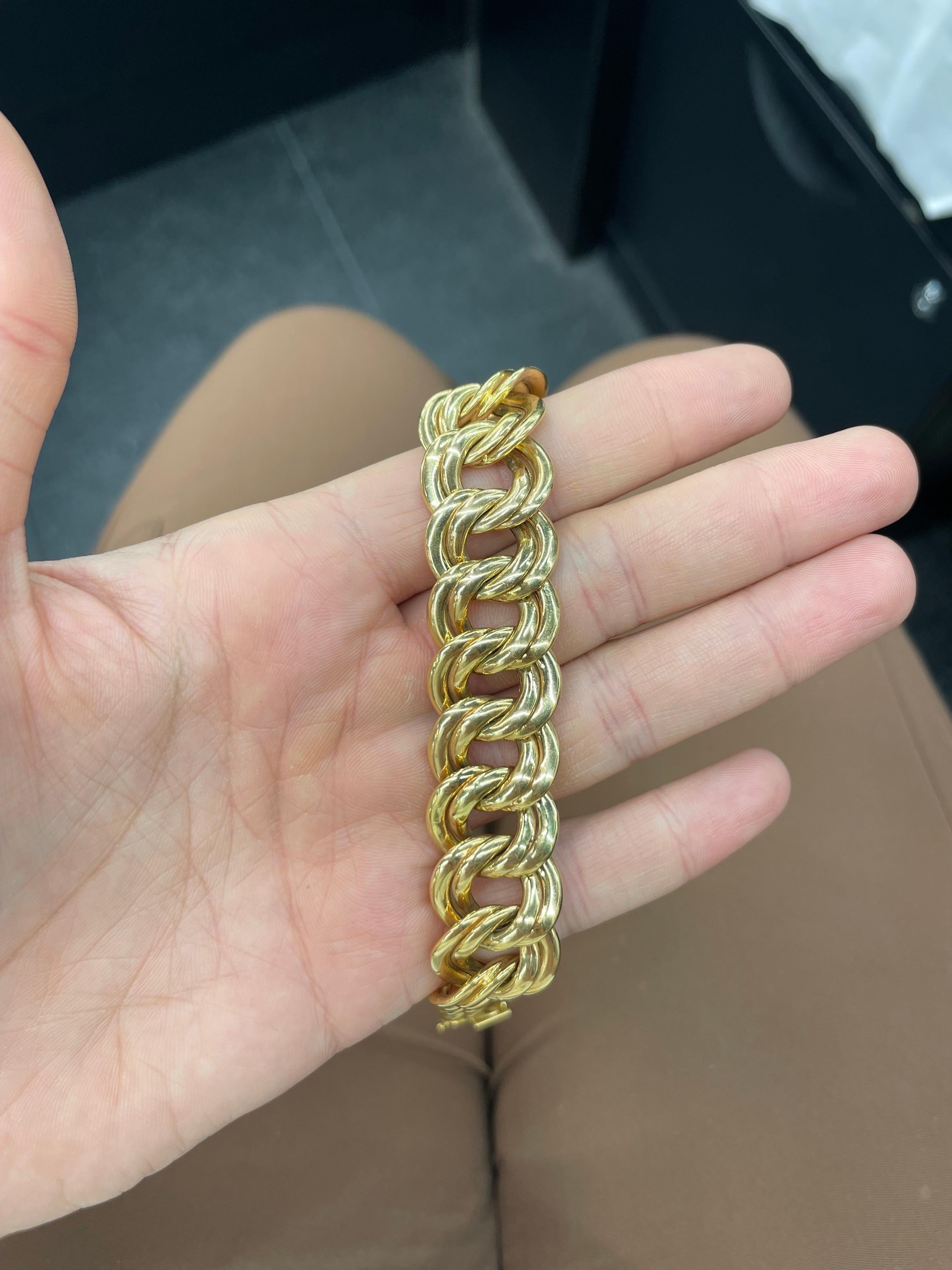 14 Karat Yellow Gold Twisted Cuban Link Bracelet 27.5 Grams Made in