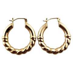 Vintage 14 Karat Yellow Gold Twisted Gold Hoop Earrings #19137