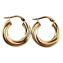 Vintage 14 Karat Yellow Gold Twisted Hoop Earrings #18783