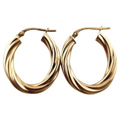 Pendientes de aro retorcidos de oro amarillo de 14 quilates #19150
