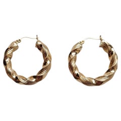 Vintage 14 Karat Yellow Gold Twisted Hoop Earrings #21934