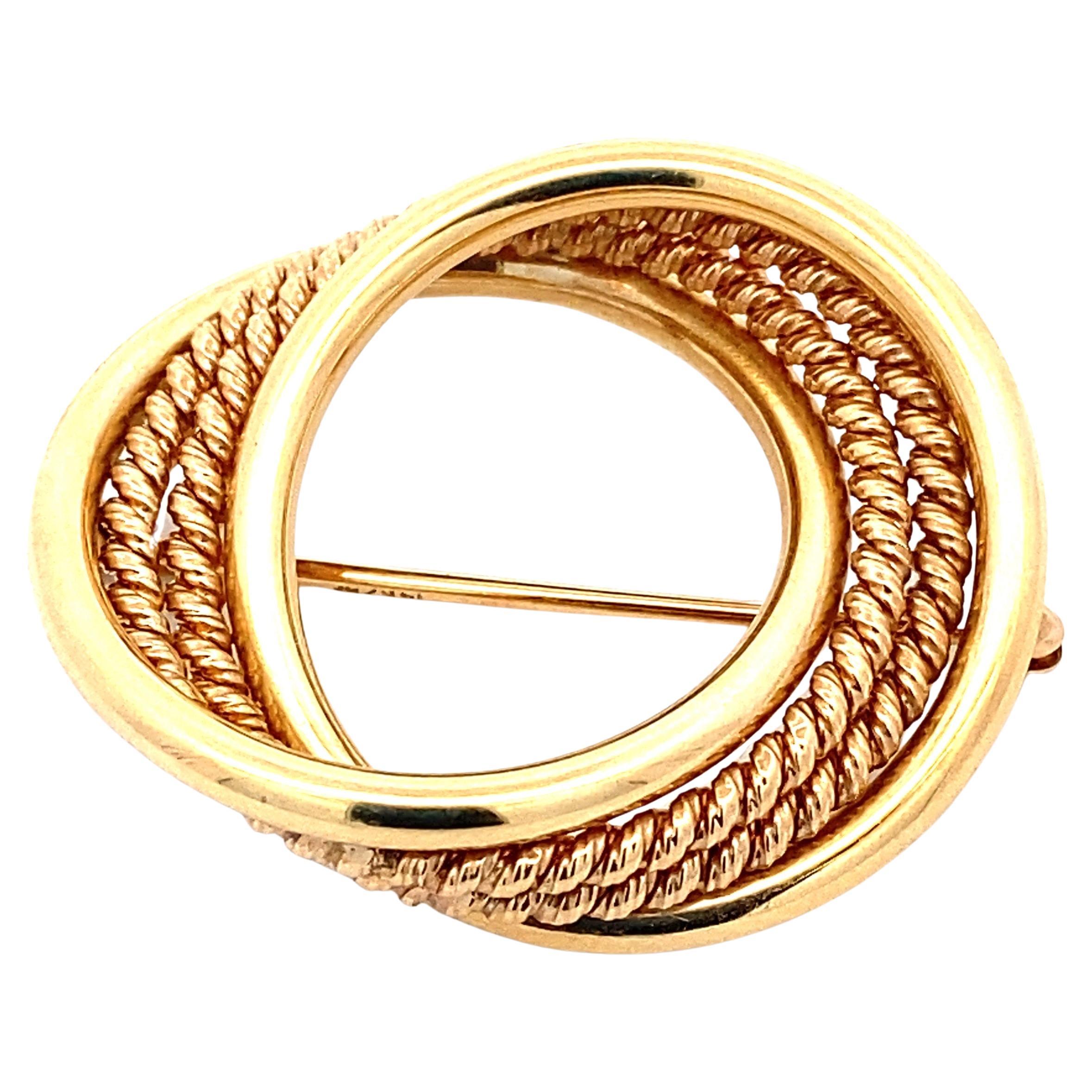 14 Karat Gelbgold gedrehte Seil Kreis Love Knot Brosche/Pin