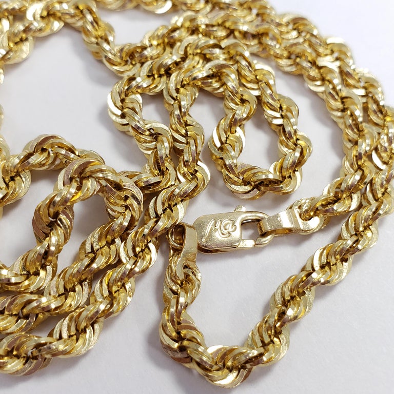 14 Karat Yellow Gold Twisted Textured Rope Simple Chain, 7.3g at 1stDibs
