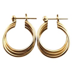 14 Karat Yellow Gold Twisted Triple Hoop Earrings #19151