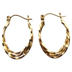 14 Karat Yellow Gold Twisted Triple Oval Hoop Earrings #18920