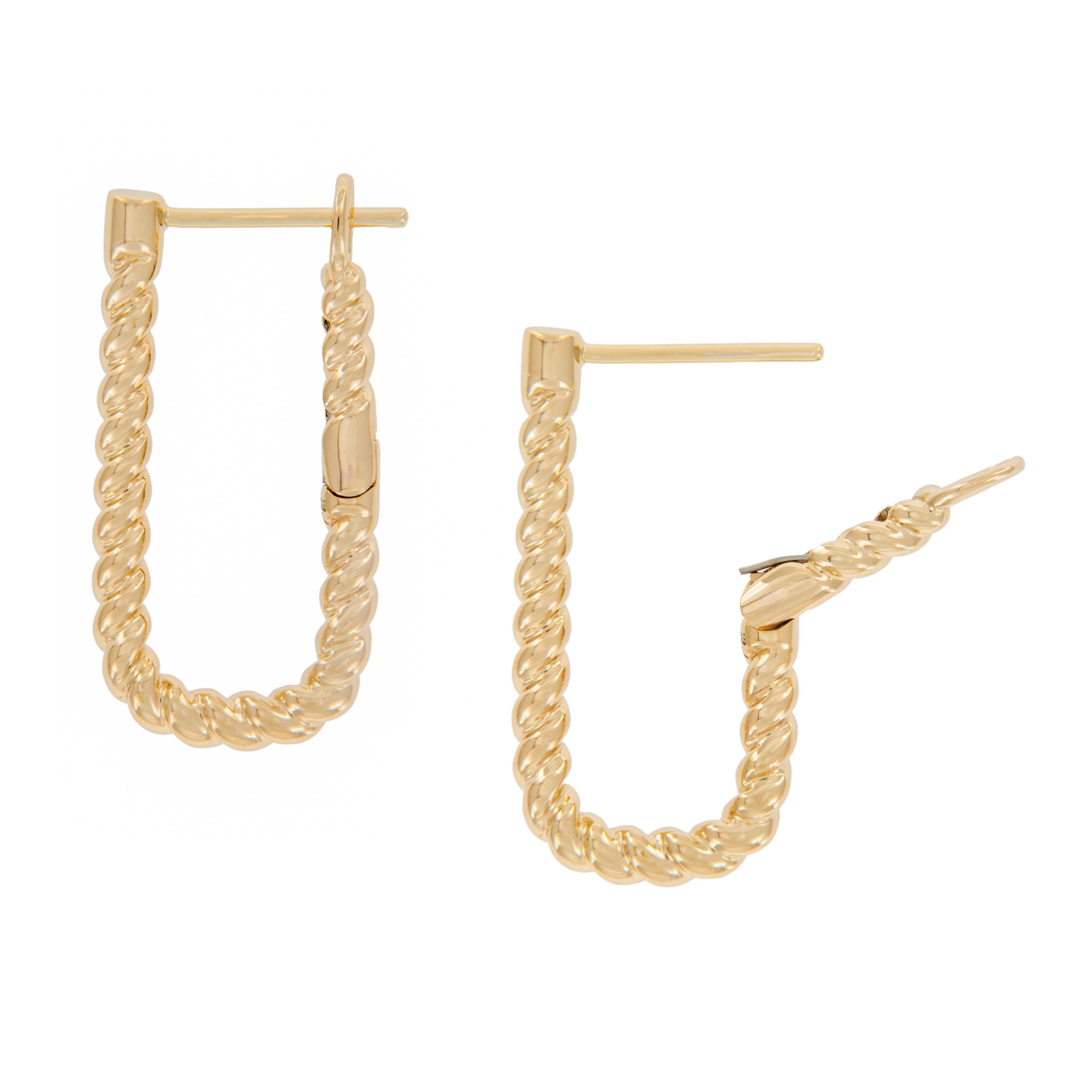 Contemporary 14 Karat Yellow Gold Twisted Wire Hoop Earrings For Sale