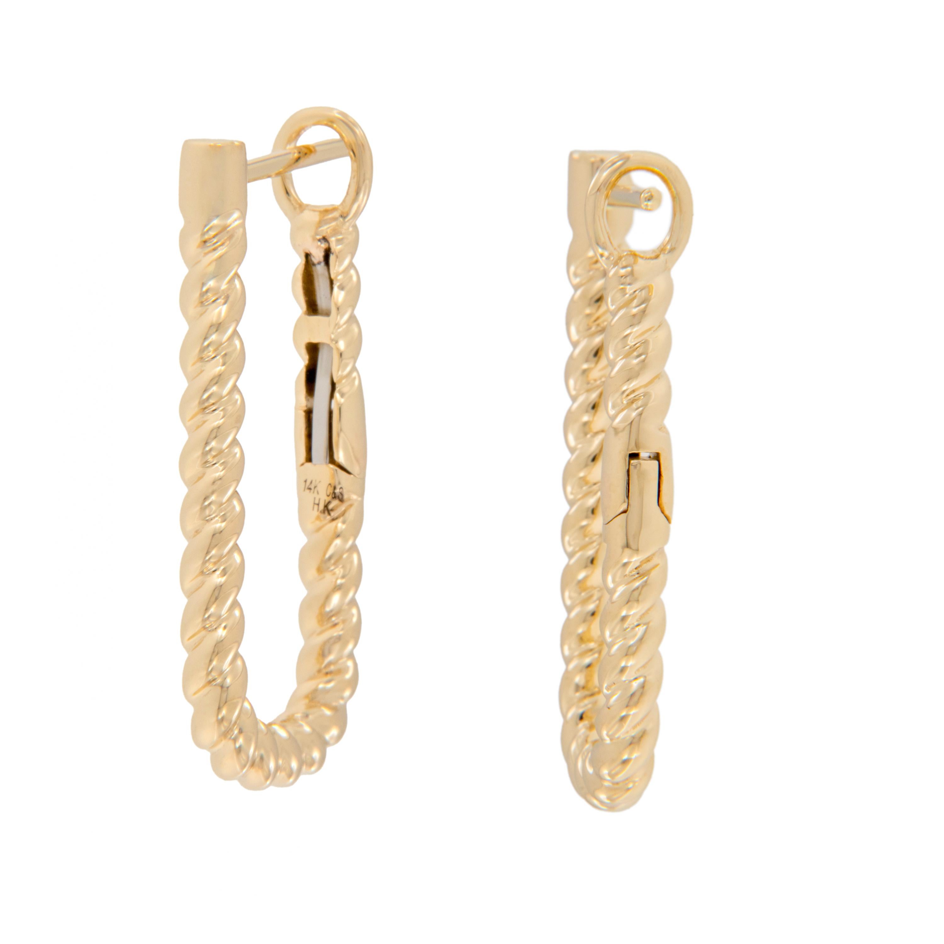14 Karat Yellow Gold Twisted Wire Hoop Earrings In New Condition For Sale In Troy, MI