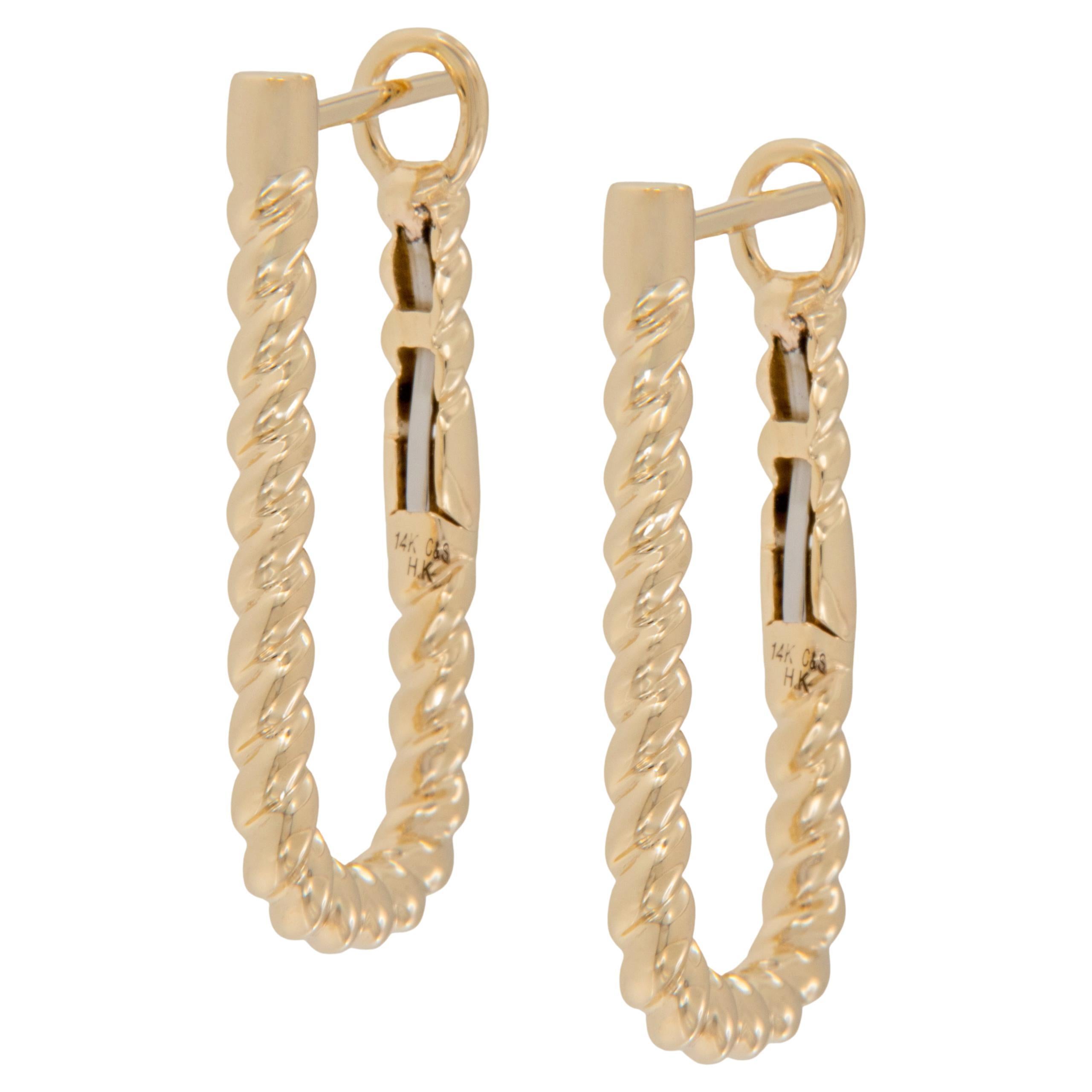 14 Karat Yellow Gold Twisted Wire Hoop Earrings