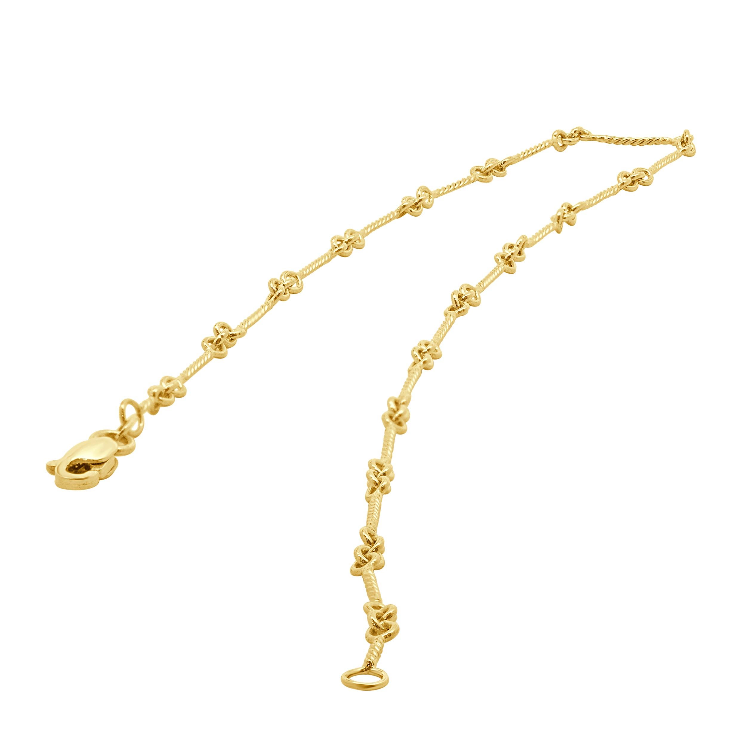 14 Karat Yellow Gold Twisted Wire Station Anklet In Excellent Condition For Sale In Scottsdale, AZ