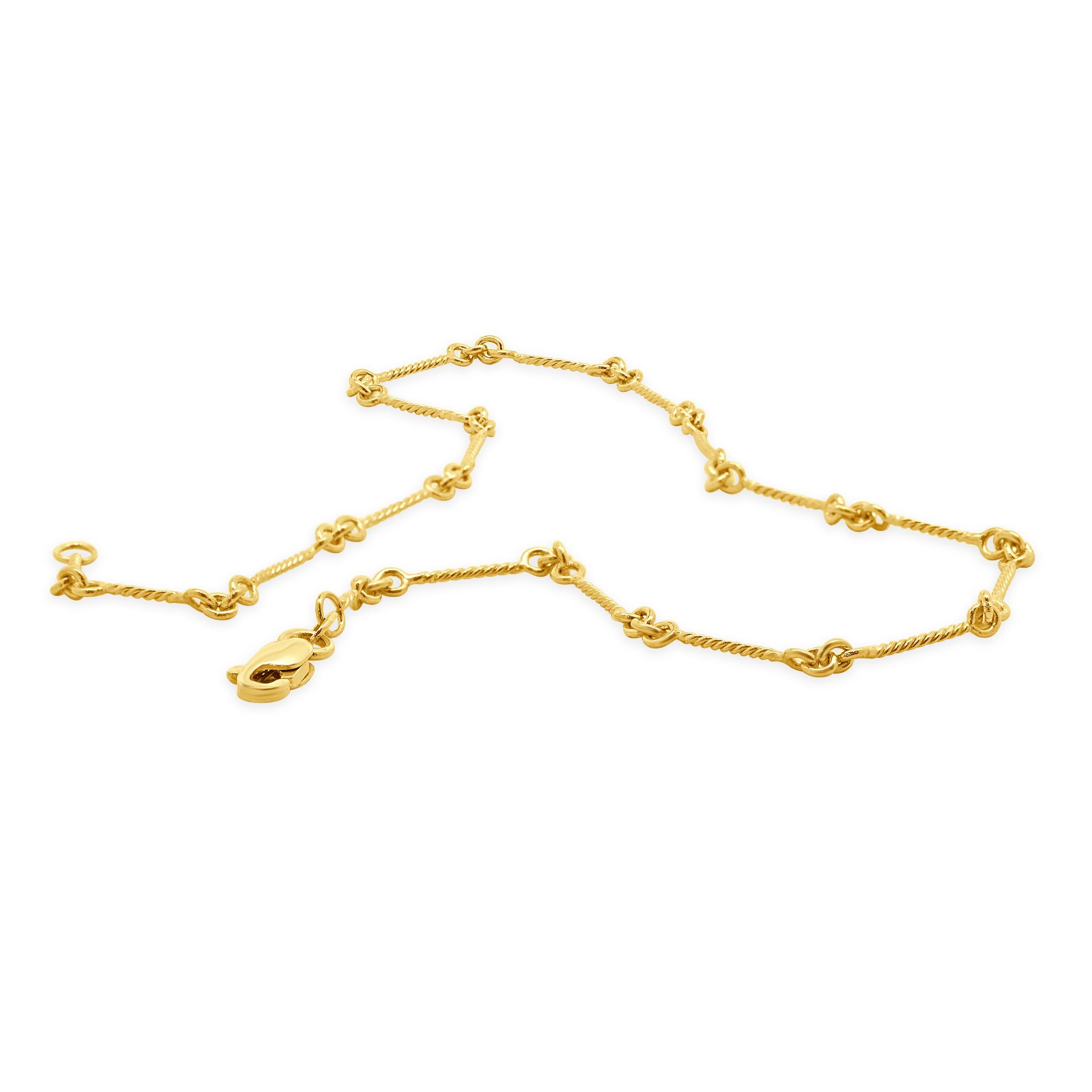 Women's or Men's 14 Karat Yellow Gold Twisted Wire Station Anklet For Sale