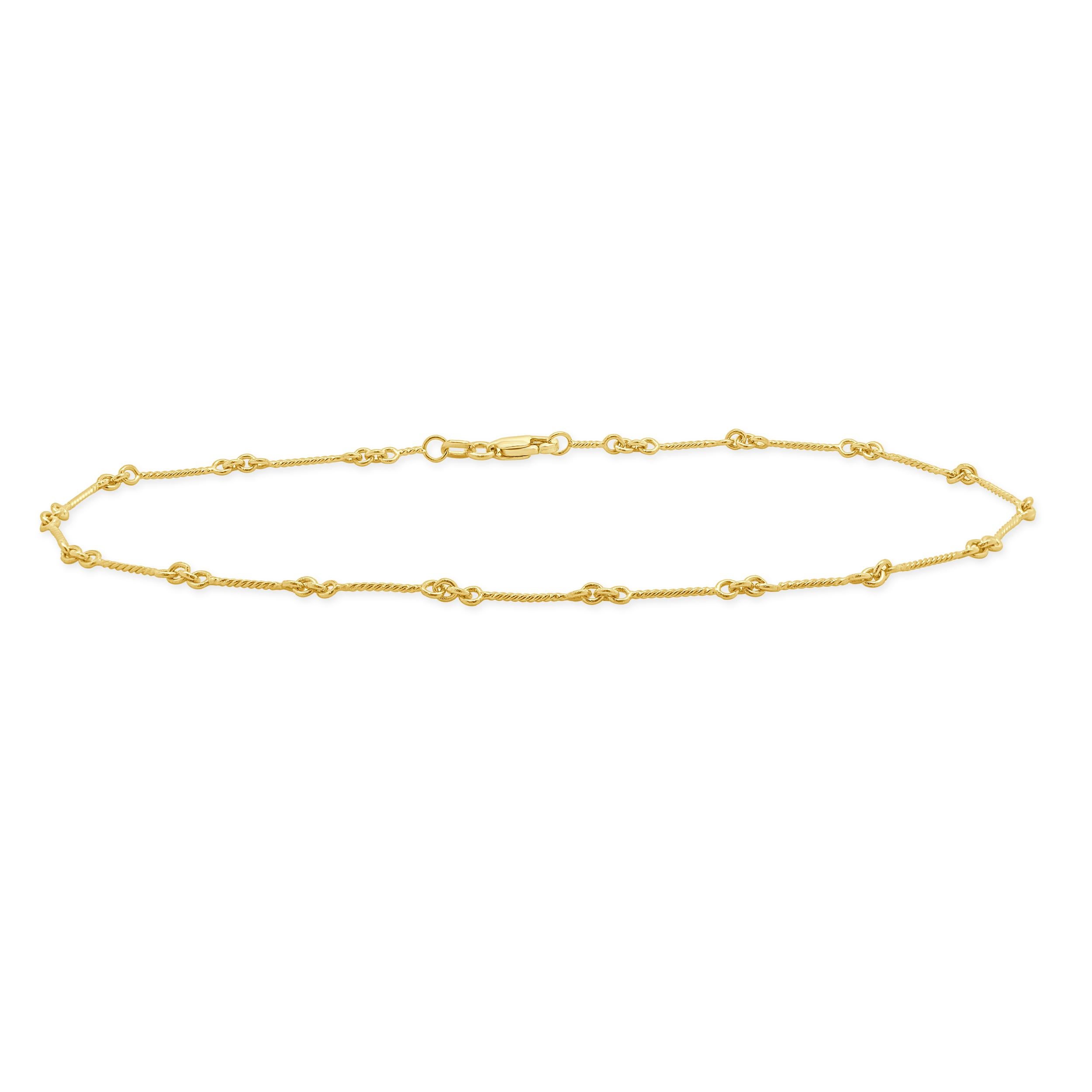 14 Karat Yellow Gold Twisted Wire Station Anklet