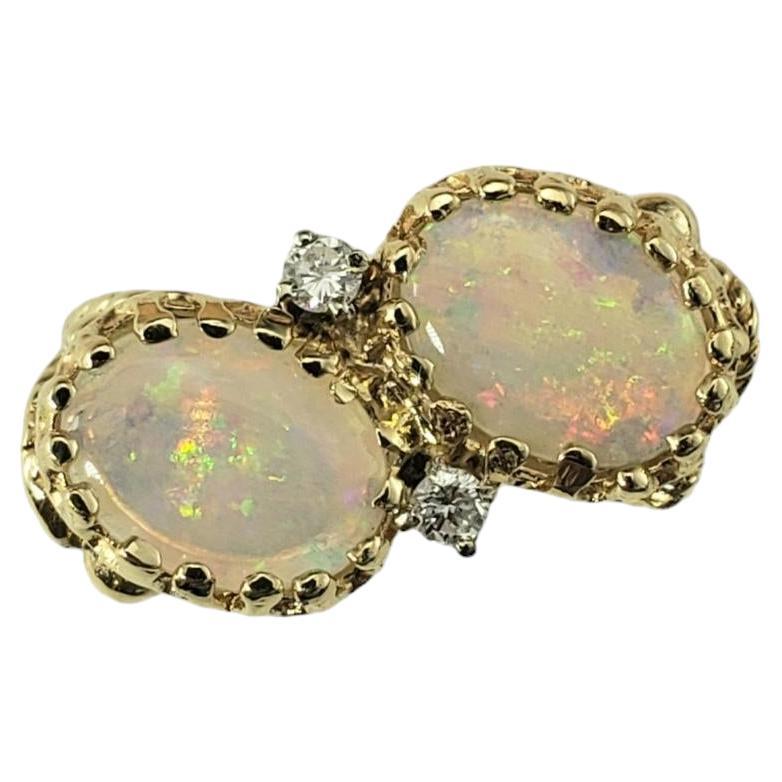 14 Karat Yellow Gold Two Opal and Diamond Ring Size 7 #16884 For Sale