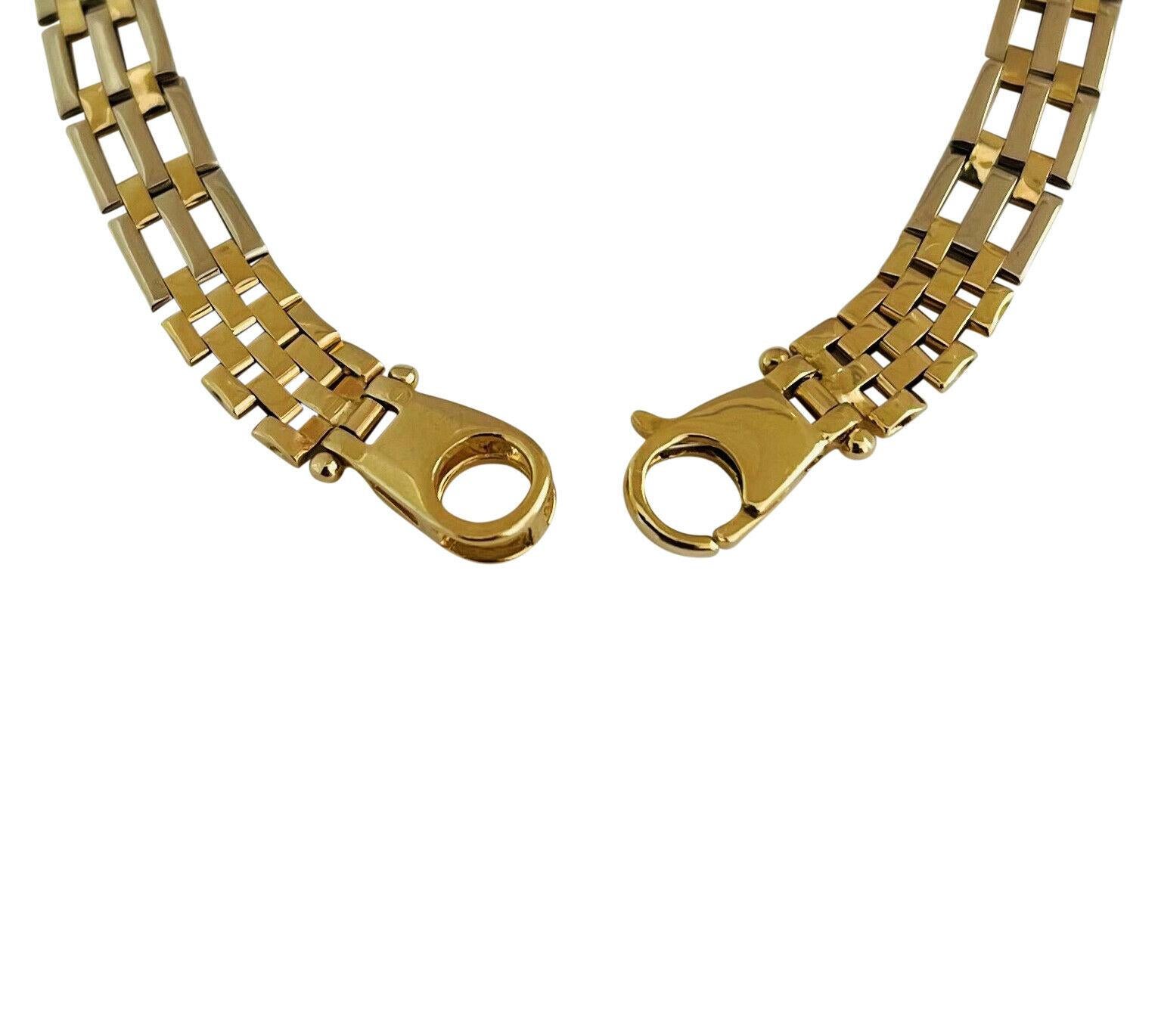 Women's or Men's 14 Karat Yellow Gold Two Tone Fancy Bar Panther Link Bracelet
