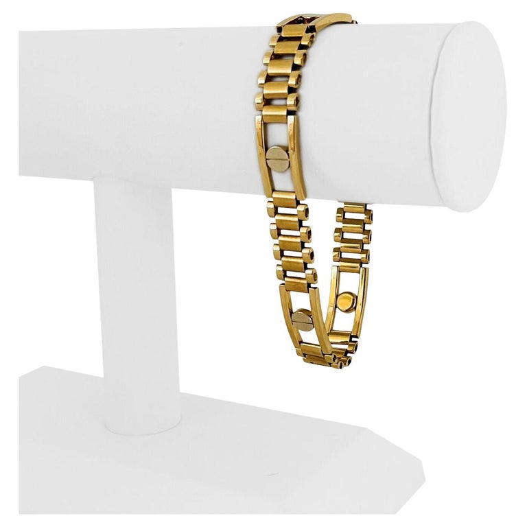 14 Karat Yellow Gold Two Tone Men's Presidential Link Bracelet, Italy
