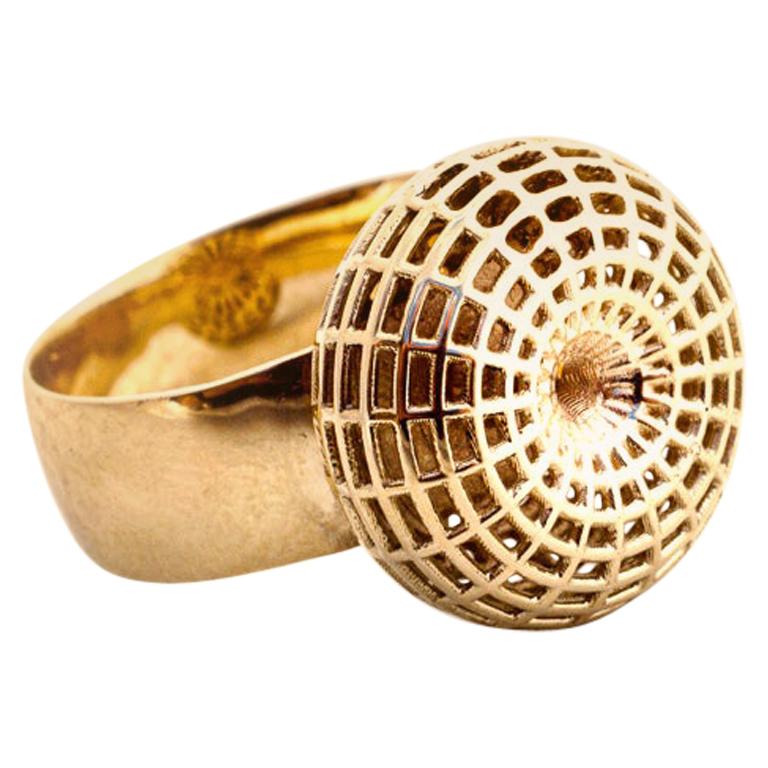 18 Karat Yellow Gold Unique Statement Contemporary Cocktail Ball Ring For  Sale at 1stDibs