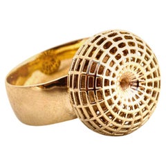 14 Karat Yellow Gold Unique Statement Contemporary Cocktail Ball Ring