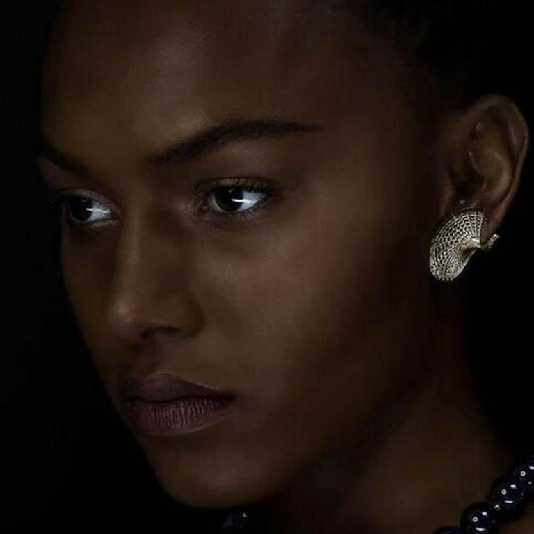 14 Karat Yellow Gold Unique Statement Earrings, Contemporary Large