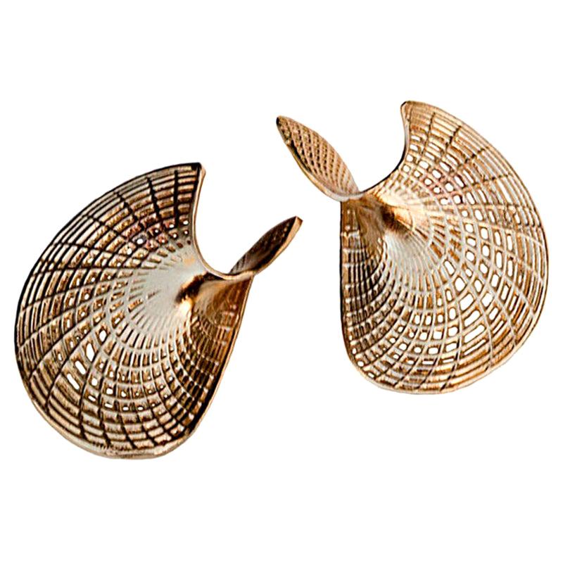 14 Karat Gelbgold Einzigartige Statement-Ohrringe, zeitgenössische große Ohrringe im Angebot