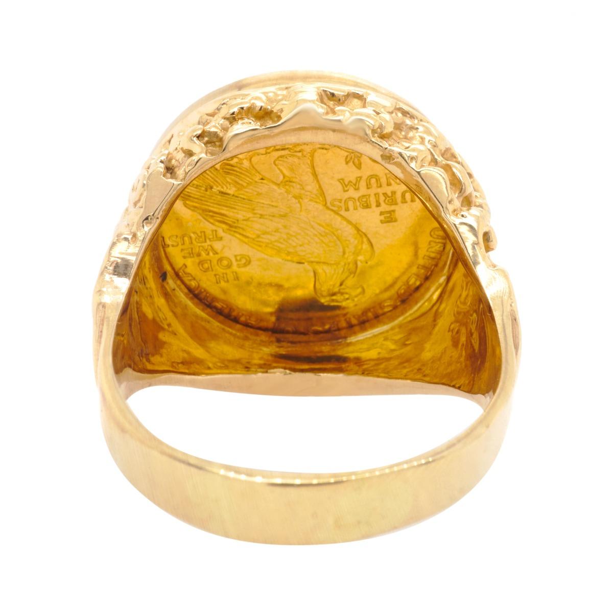 Modern 14 Karat Yellow Gold United State 1910s Coin Ring For Sale