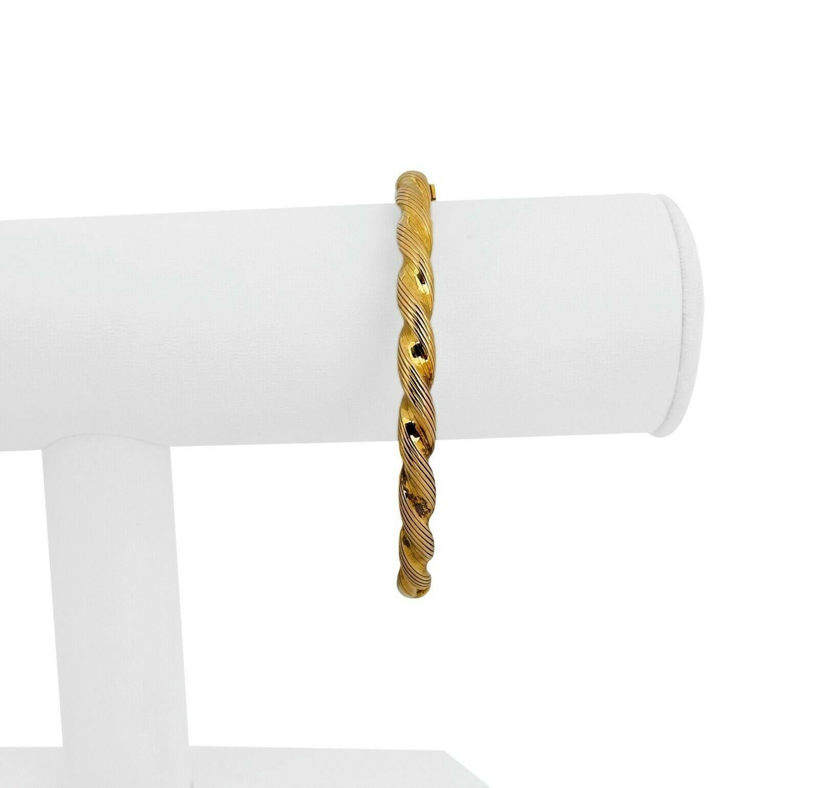 14k Yellow Gold 12.5g UnoAErre 5.5mm Ribbed Twisted Bangle Bracelet Italy 7.25