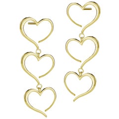 24 Karat Yellow Gold Vermeil Triple Heart Dangle Earrings