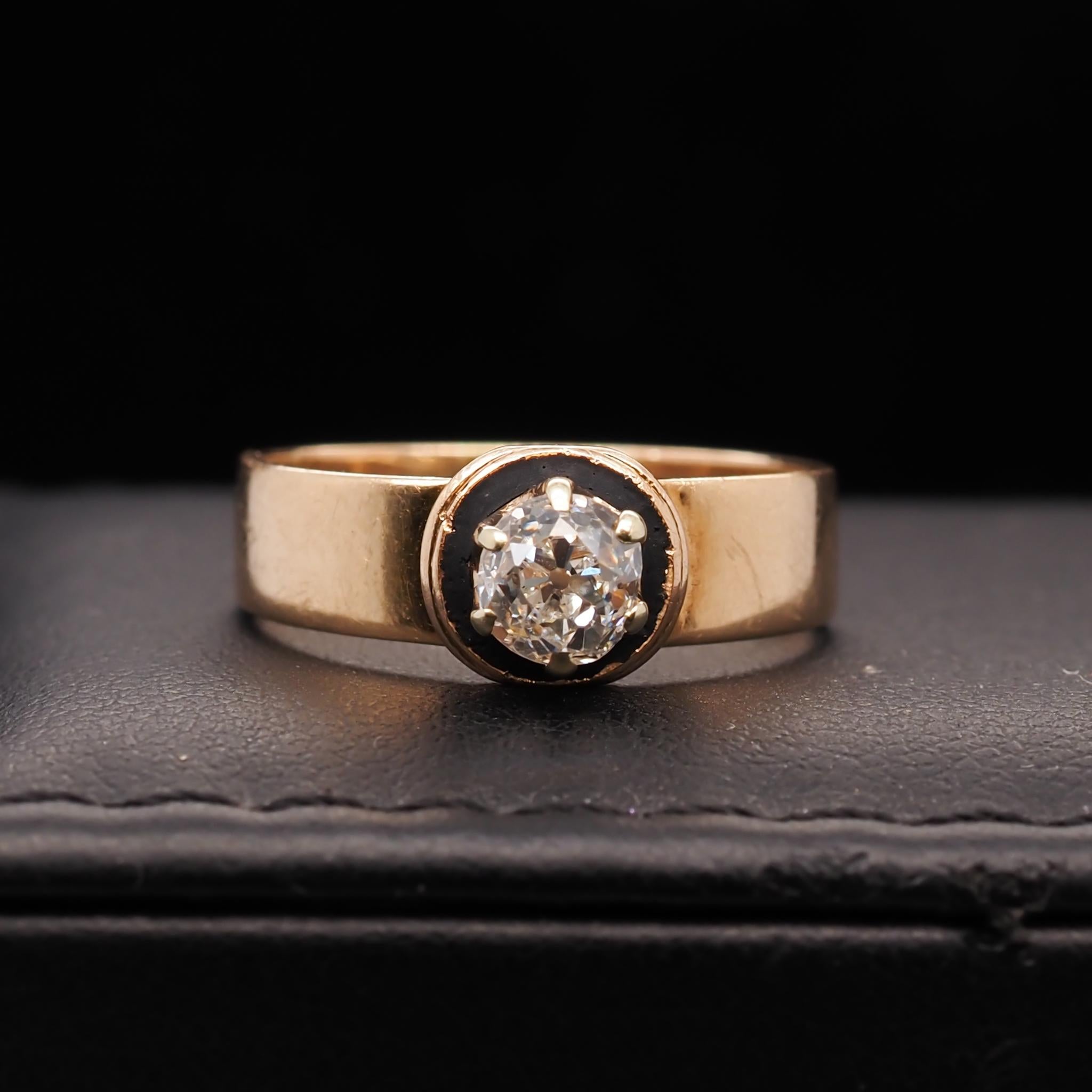 14 Karat Yellow Gold Victorian .55 Carat Old Miner Cut Diamond Engagement Ring For Sale 4