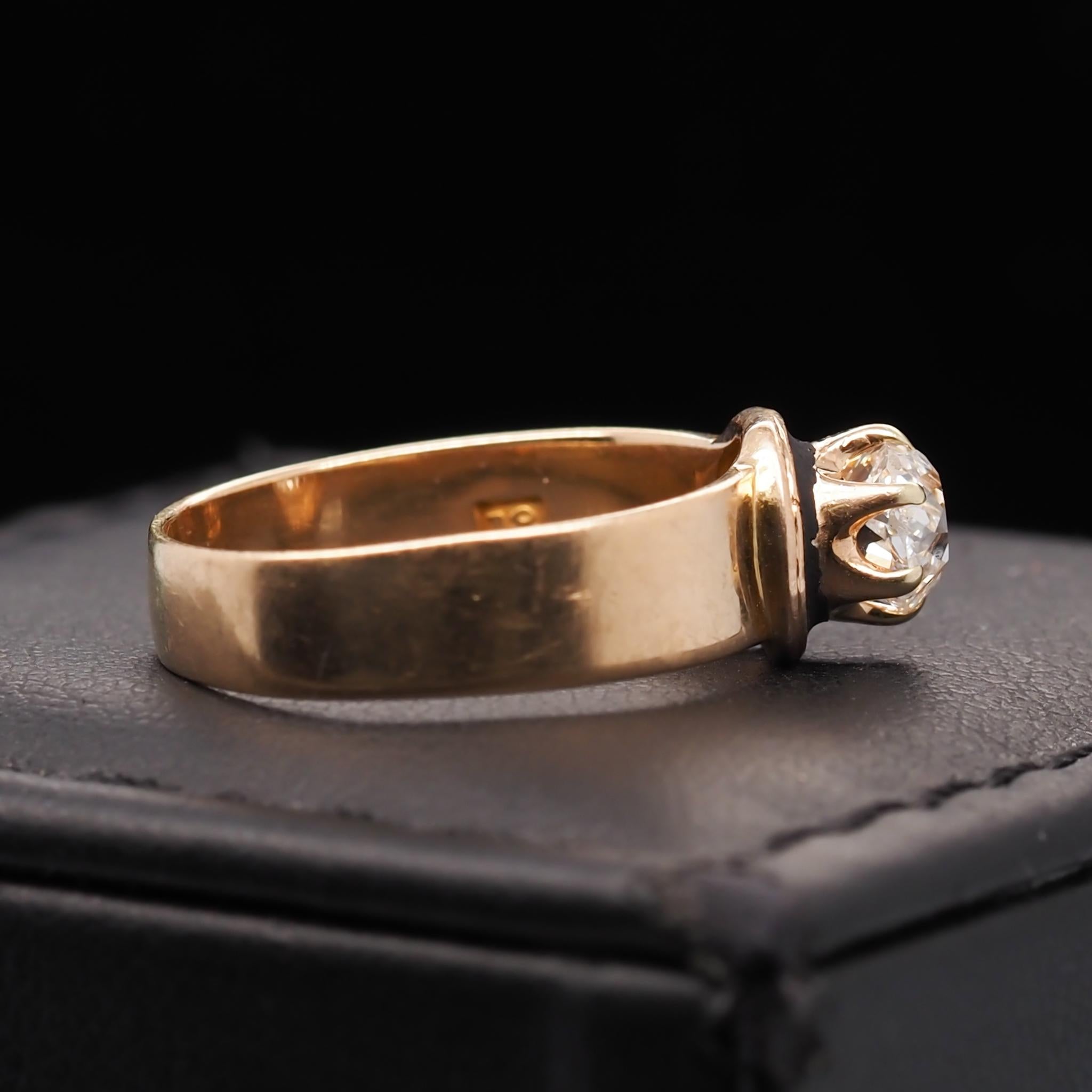 14 Karat Yellow Gold Victorian .55 Carat Old Miner Cut Diamond Engagement Ring For Sale 1