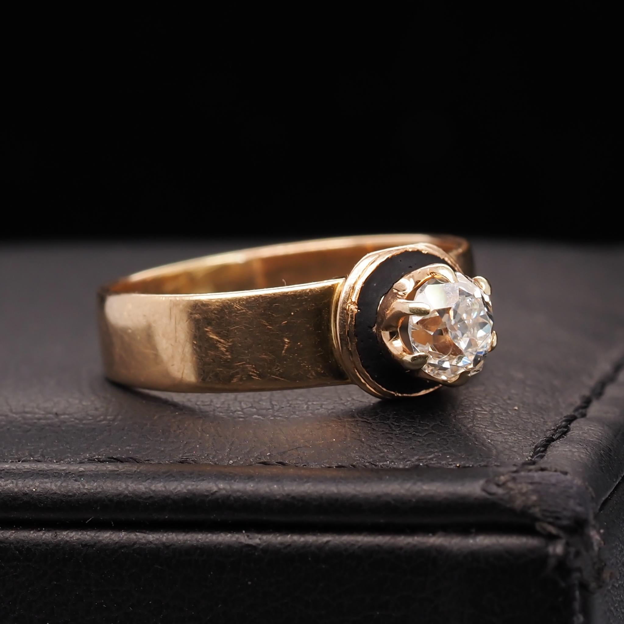 14 Karat Yellow Gold Victorian .55 Carat Old Miner Cut Diamond Engagement Ring For Sale 2