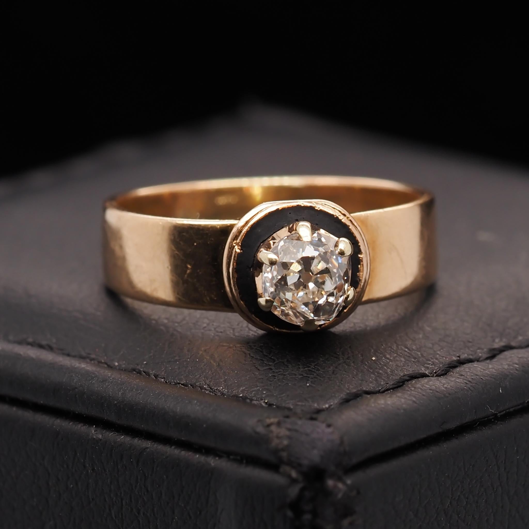 14 Karat Yellow Gold Victorian .55 Carat Old Miner Cut Diamond Engagement Ring For Sale 3