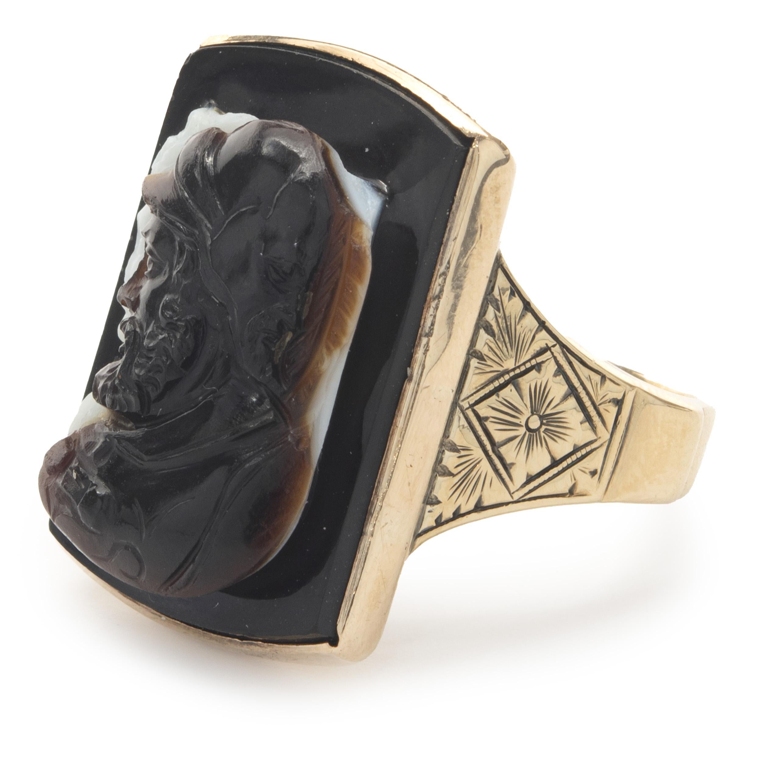 14 Karat Gelbgold Vintage 3D Onyx Kamee-Ring (Rohschliff)