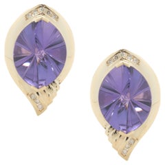 14 Karat Yellow Gold Vintage Amethyst and Diamond Earrings